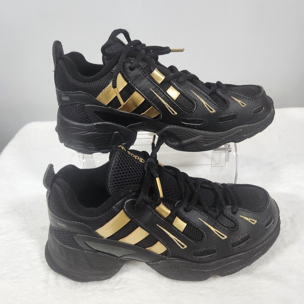 adidas Women's Black Sneakers with Gold Stripes - Picture 2 of 11